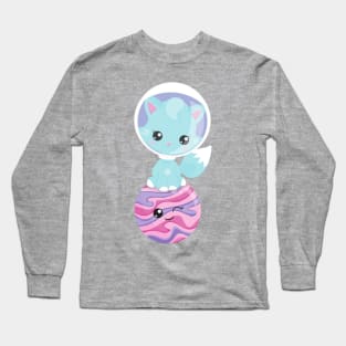 Space Cat, Cute Cat, Astronaut, Cosmonaut, Planet Long Sleeve T-Shirt